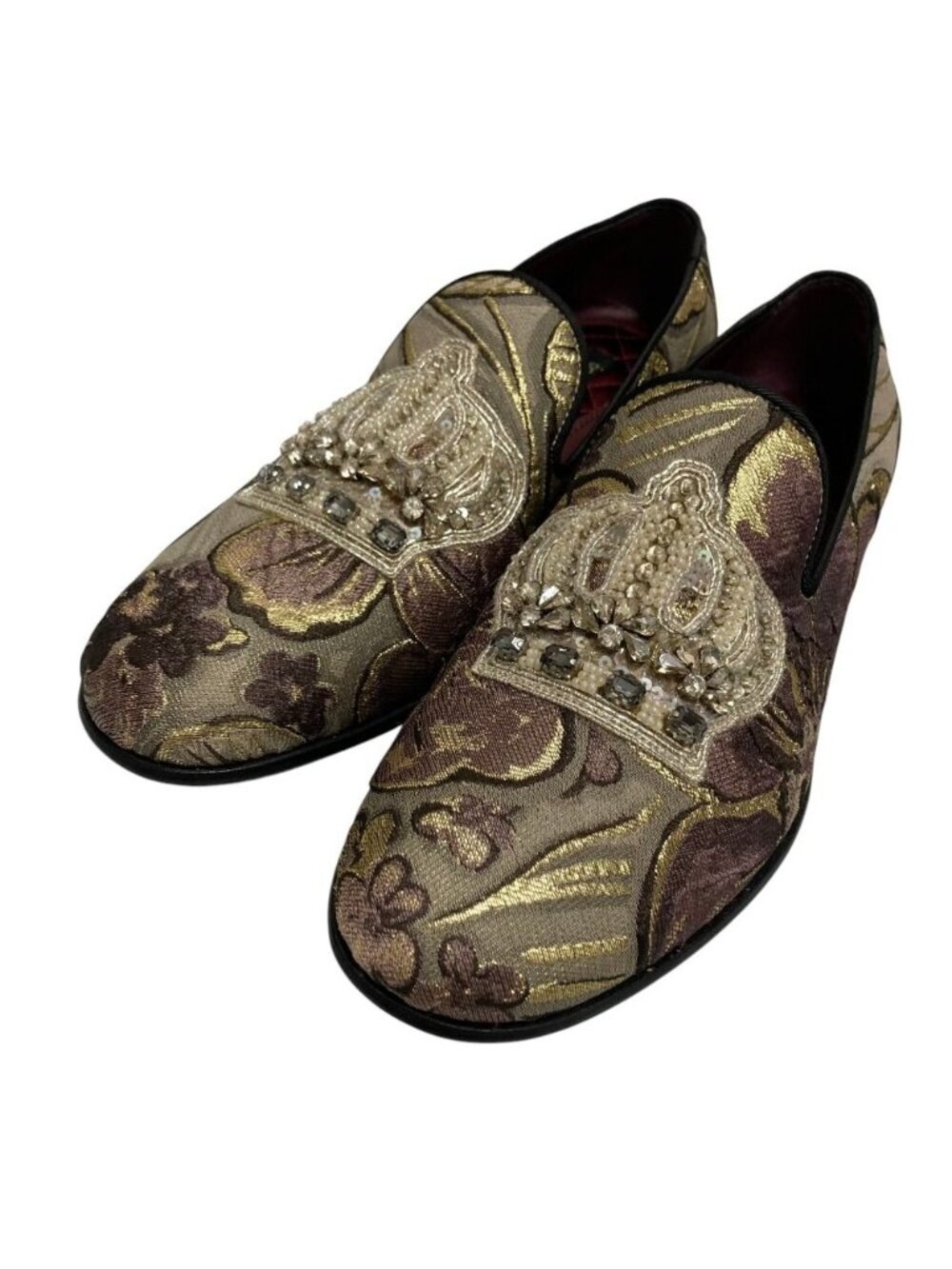 Dolce & Gabbana Bijou Crown Flower Jacquard Opera Shoes Purple